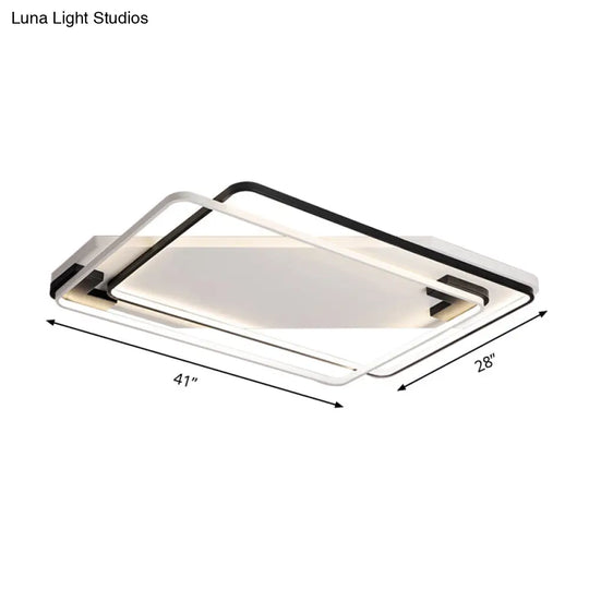 Modern Led Black/White Acrylic Rectangular Ceiling Light - 18/22/27.5 Wide Warm/White Flushmount