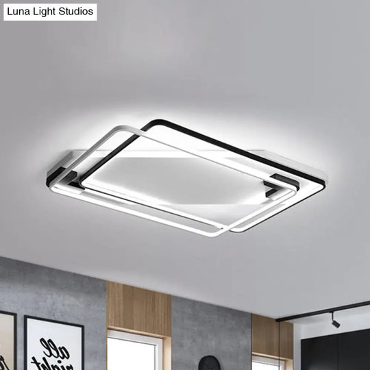 Modern Led Black/White Acrylic Rectangular Ceiling Light - 18/22/27.5 Wide Warm/White Flushmount