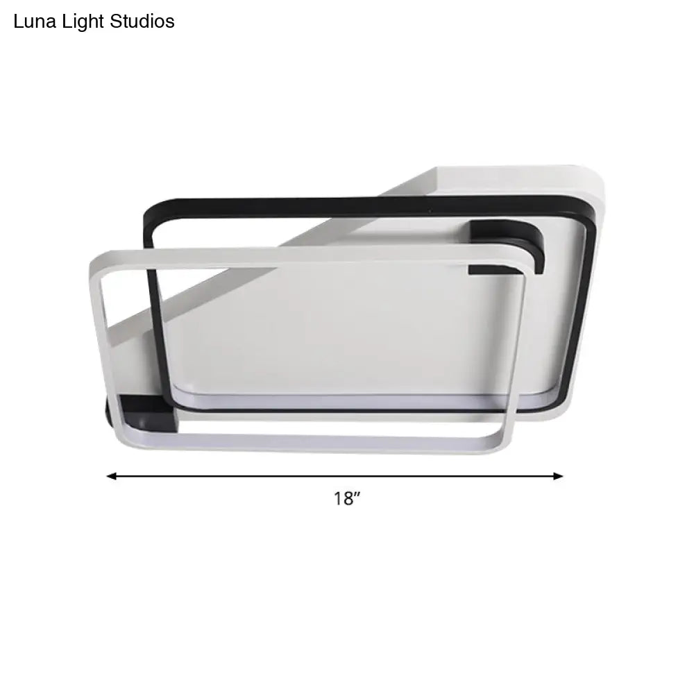 Modern Led Black/White Acrylic Rectangular Ceiling Light - 18/22/27.5 Wide Warm/White Flushmount