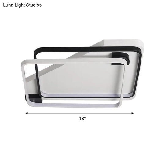 Modern Led Black/White Acrylic Rectangular Ceiling Light - 18/22/27.5 Wide Warm/White Flushmount