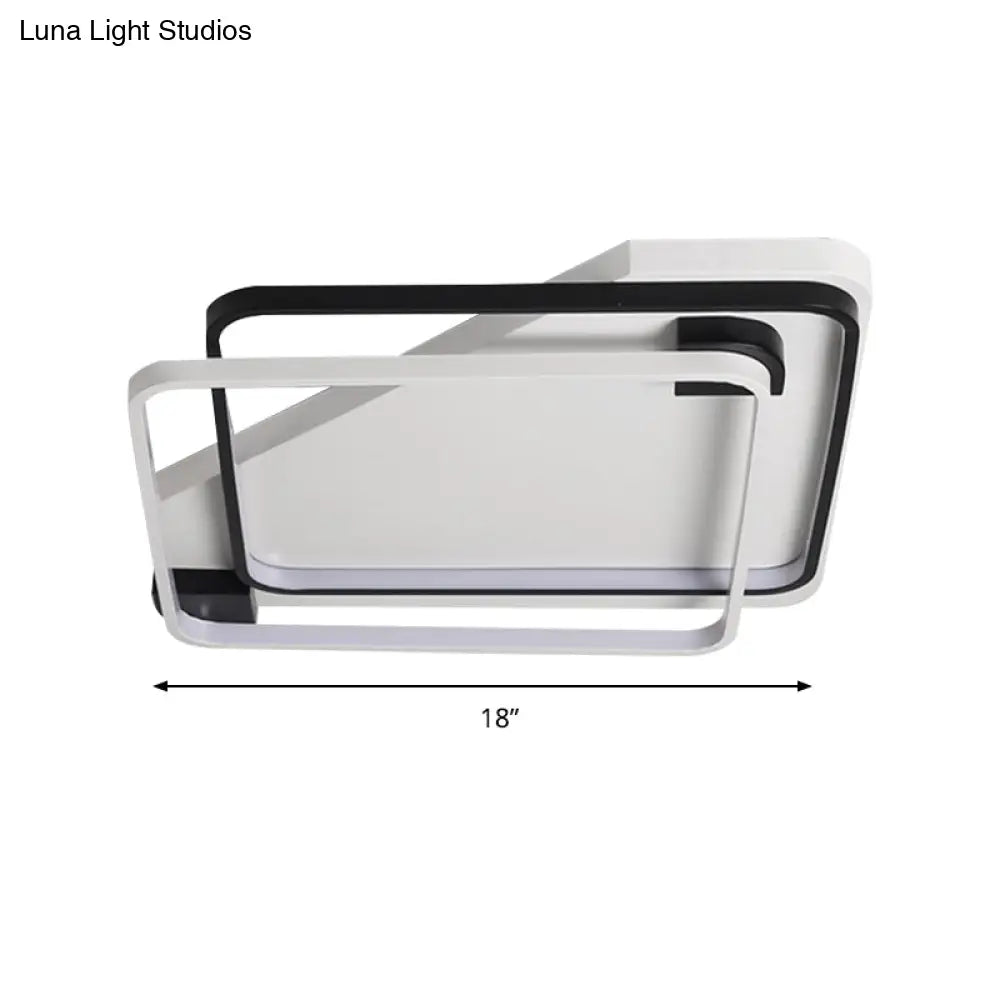 Modern Led Black/White Acrylic Rectangular Ceiling Light - 18’/22’/27.5’ Wide Warm/White Flushmount