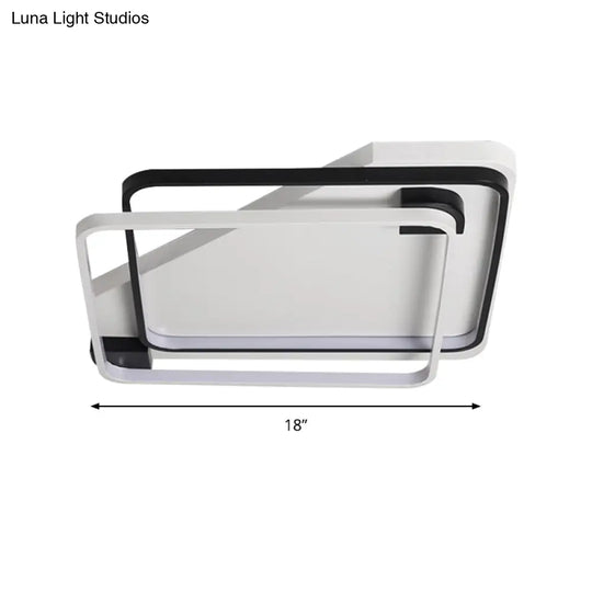 Modern Led Black/White Acrylic Rectangular Ceiling Light - 18’/22’/27.5’ Wide Warm/White Flushmount