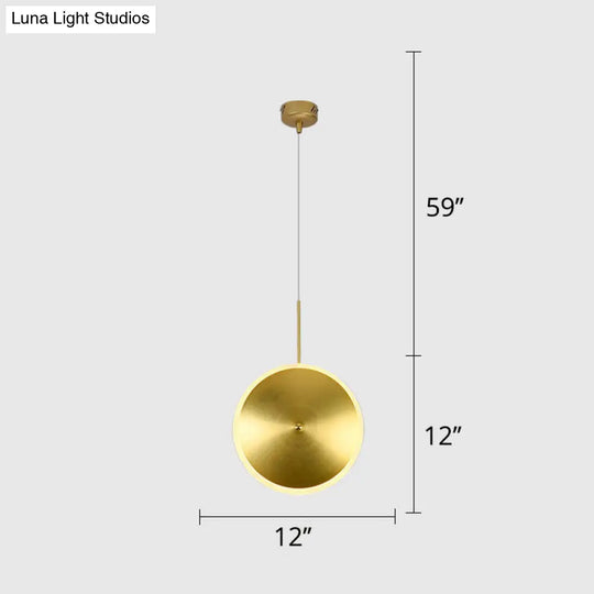 Modern Brass Led Bedside Pendulum Light With Aluminum Saucer Shade - Down Lighting