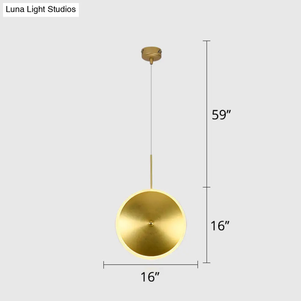Modern Brass Led Bedside Pendulum Light With Aluminum Saucer Shade - Down Lighting