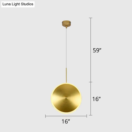 Modern Brass Led Bedside Pendulum Light With Aluminum Saucer Shade - Down Lighting