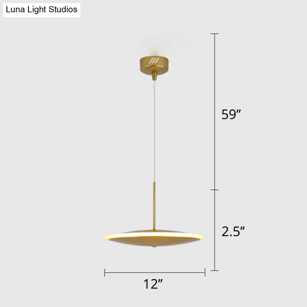 Modern Brass Led Bedside Pendulum Light With Aluminum Saucer Shade - Down Lighting