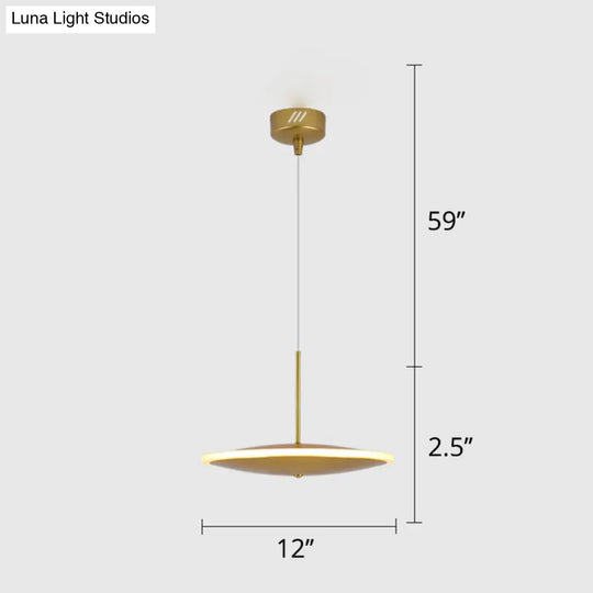 Modern Brass Led Bedside Pendulum Light With Aluminum Saucer Shade - Down Lighting