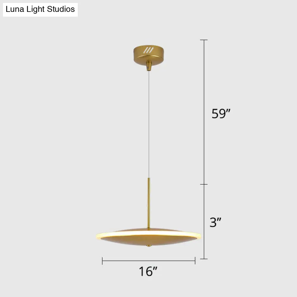 Modern Brass Led Bedside Pendulum Light With Aluminum Saucer Shade - Down Lighting