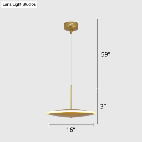 Modern Brass Led Bedside Pendulum Light With Aluminum Saucer Shade - Down Lighting