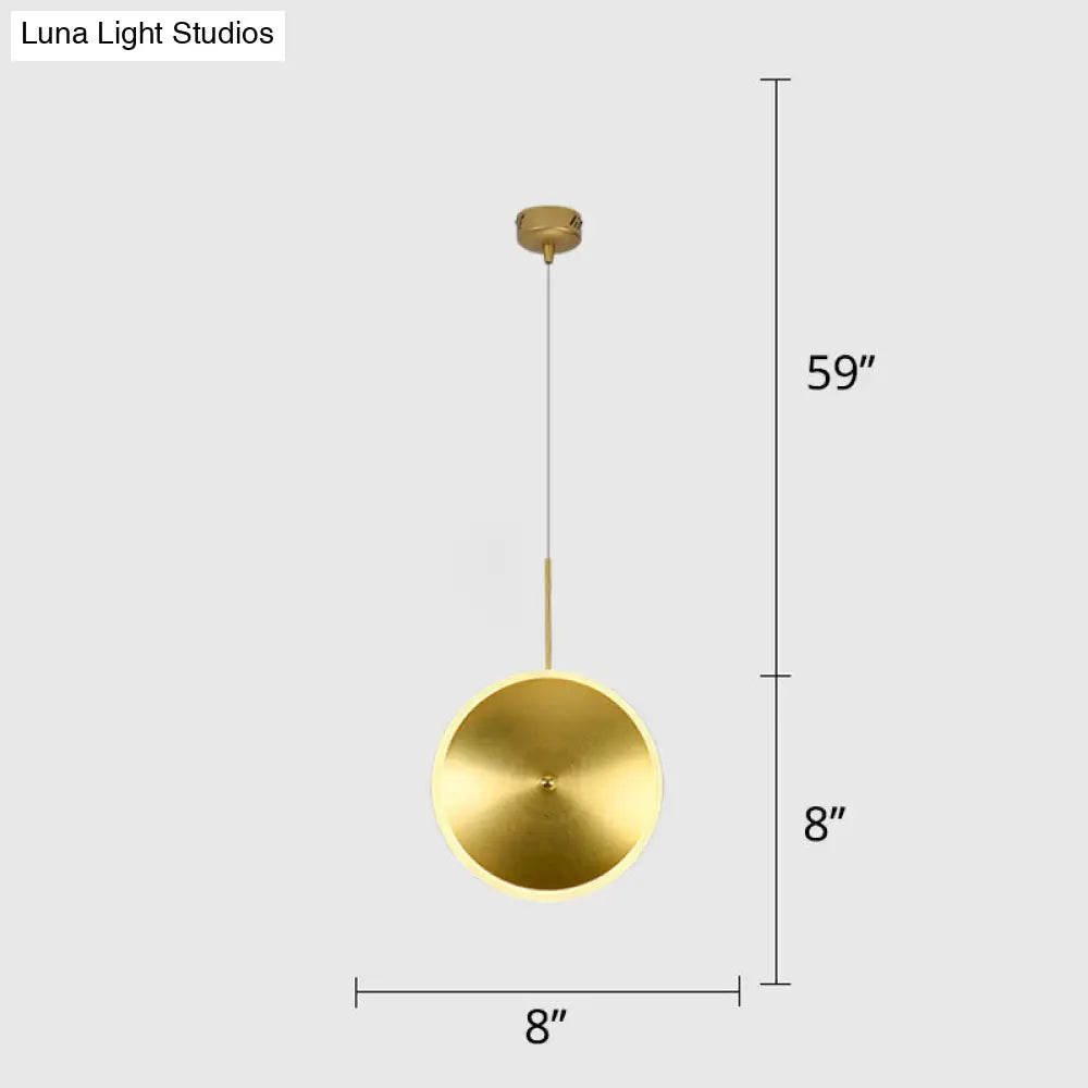 Modern Brass Led Bedside Pendulum Light With Aluminum Saucer Shade - Down Lighting