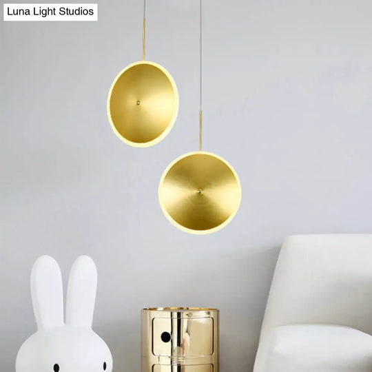 Modern Brass Led Bedside Pendulum Light With Aluminum Saucer Shade - Down Lighting / 8 B