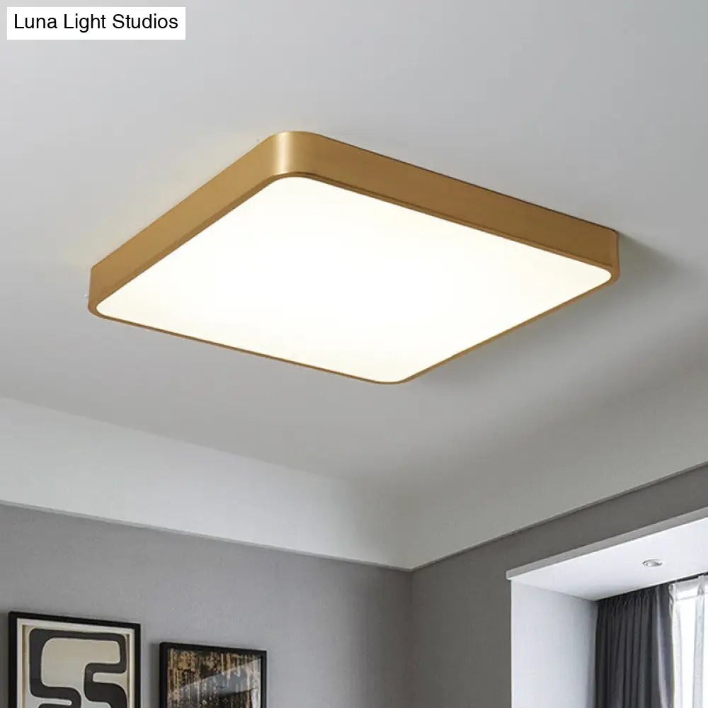 Modern Led Brass Ceiling Light Fixture For Bedroom - Square/Round Metallic Flush Mount / Square