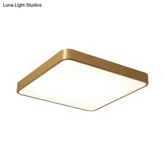 Modern Led Brass Ceiling Light Fixture For Bedroom - Square/Round Metallic Flush Mount