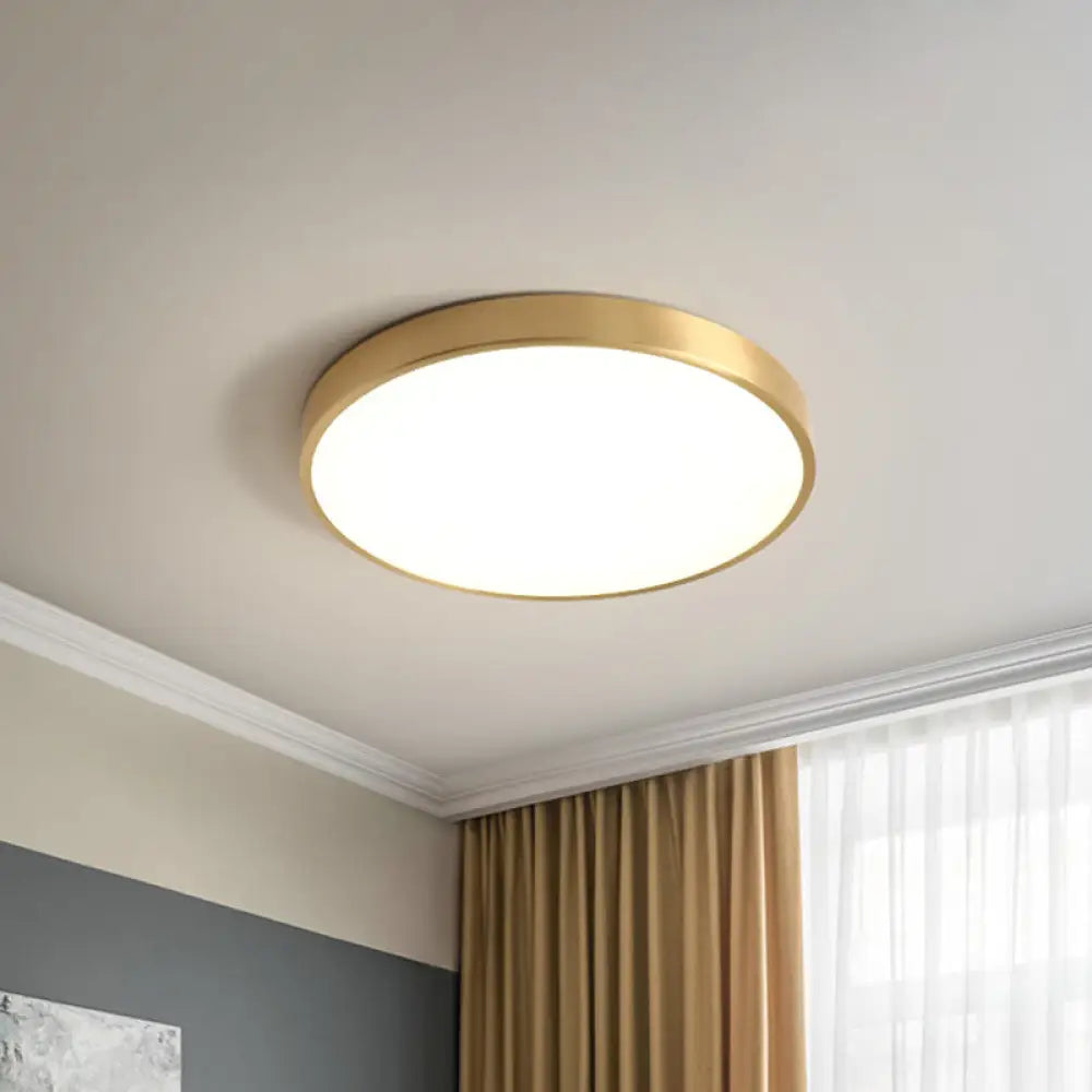 Modern Led Brass Ceiling Light Fixture For Bedroom - Square/Round Metallic Flush Mount / Round