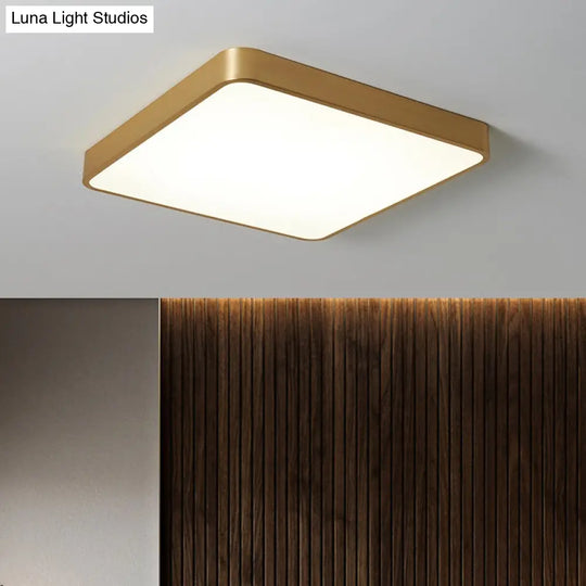 Modern Led Brass Ceiling Light Fixture For Bedroom - Square/Round Metallic Flush Mount