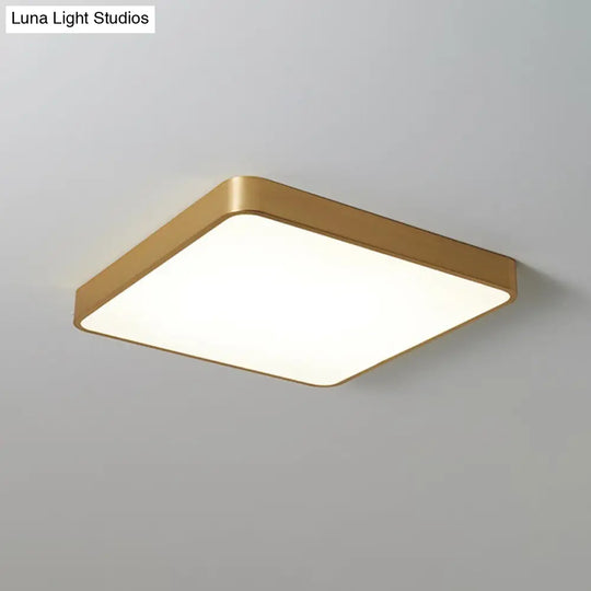 Modern Led Brass Ceiling Light Fixture For Bedroom - Square/Round Metallic Flush Mount