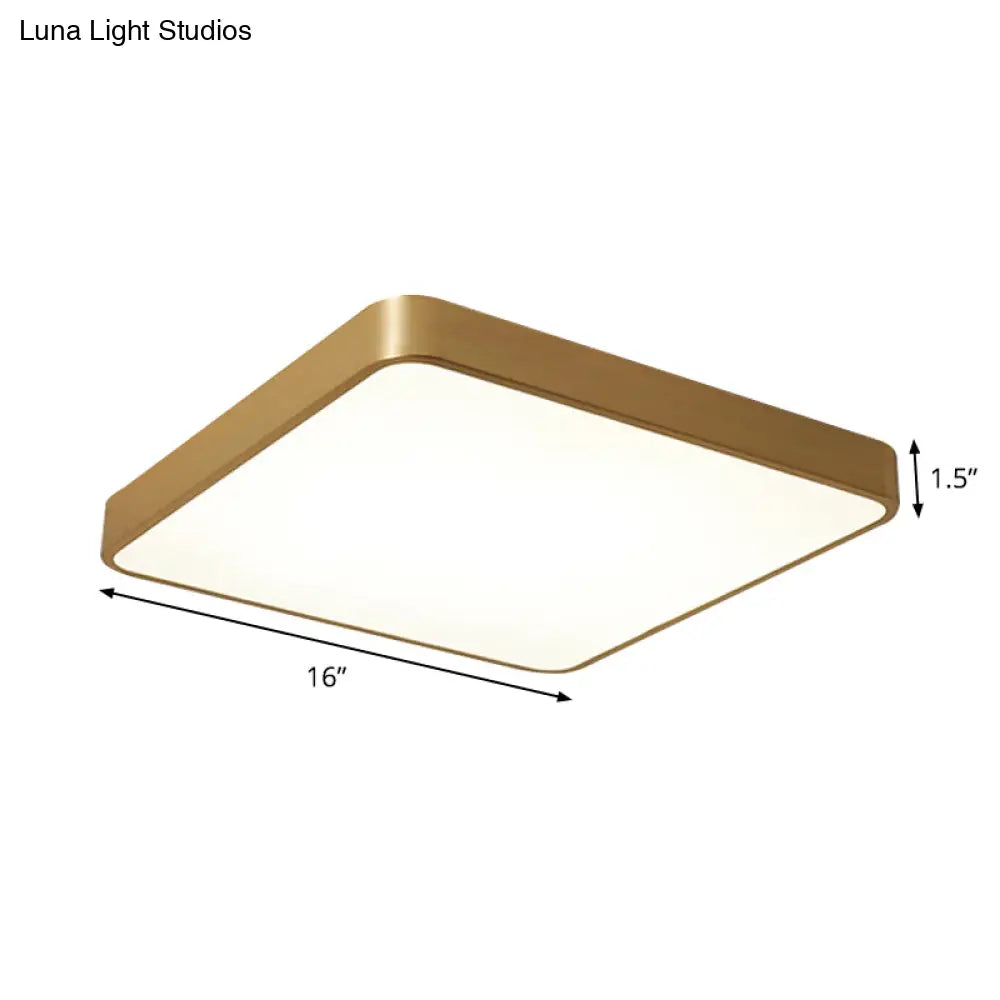 Modern Led Brass Ceiling Light Fixture For Bedroom - Square/Round Metallic Flush Mount