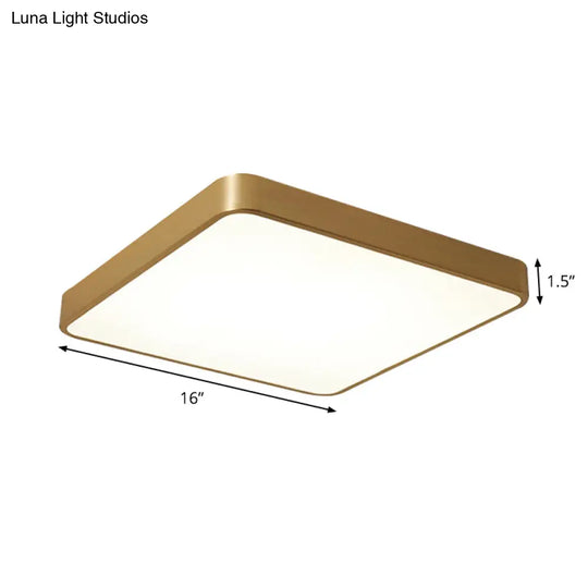 Modern Led Brass Ceiling Light Fixture For Bedroom - Square/Round Metallic Flush Mount