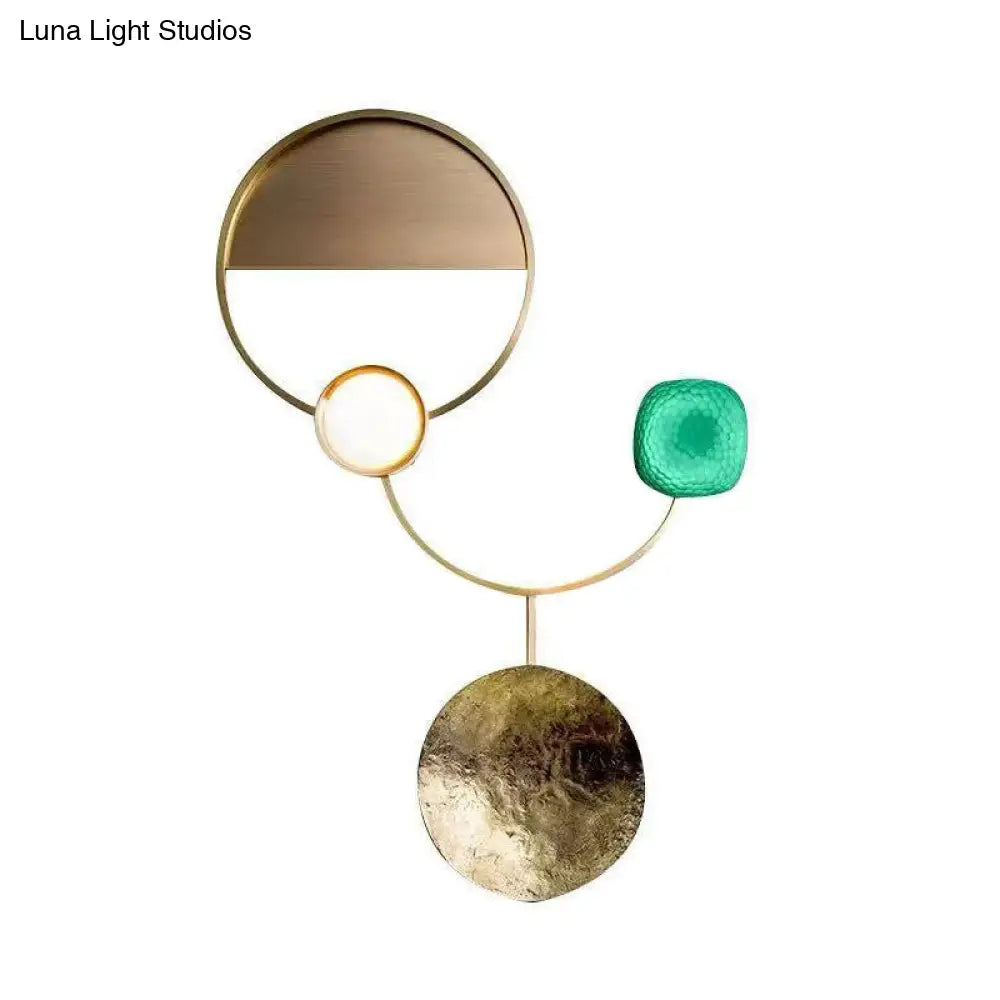 Modern Led Brass Circles Wall Sconce For Living Room - Contemporary Metal Flush Mount Lamp