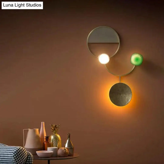 Modern Led Brass Circles Wall Sconce For Living Room - Contemporary Metal Flush Mount Lamp