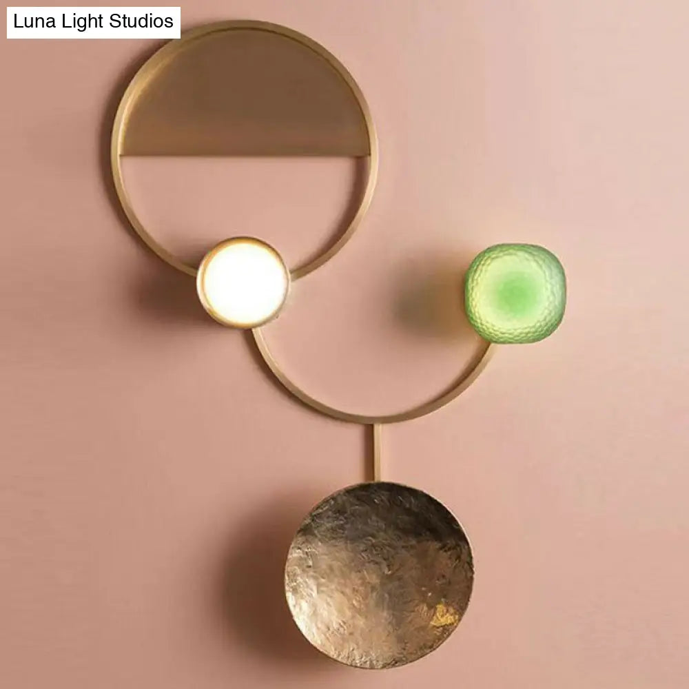 Modern Led Brass Circles Wall Sconce For Living Room - Contemporary Metal Flush Mount Lamp