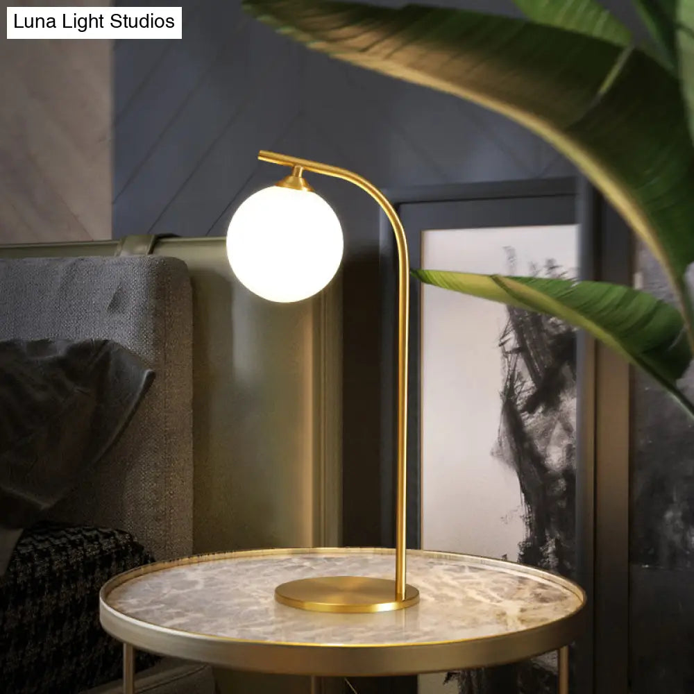 Modern Led Brass Table Lamp For Living Room - Bend Metallic Nightstand Lighting