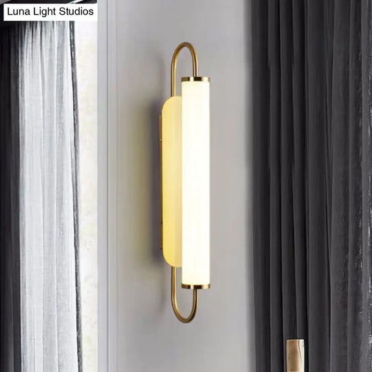 Modern Led Brass Wall Light Fixture With Oval Frame And Opal Glass Shade