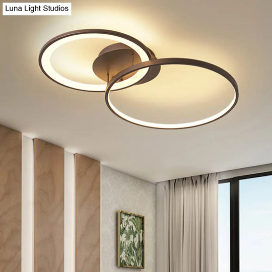 Modern Led Brown Flush Mount Ceiling Light Fixture - Acrylic 2-Ring Modernism Lighting