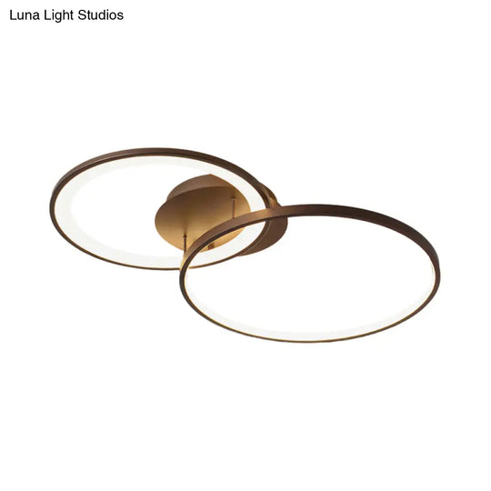 Modern Led Brown Flush Mount Ceiling Light Fixture - Acrylic 2-Ring Modernism Lighting