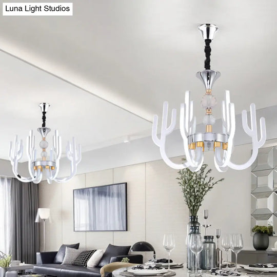 Modern Led Cactus Chandelier: Chrome Crystal Pendant Light For Dining Room