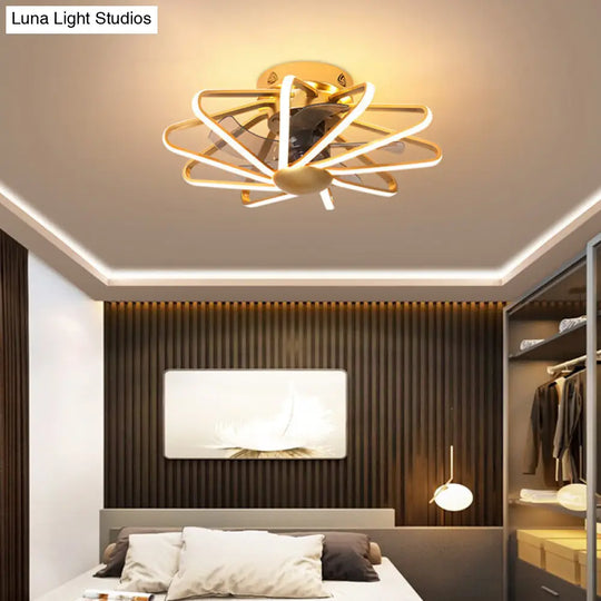 Modern Led Cage Pendant Fan Light - 23 Wide Semi-Flush Ceiling For Bedroom