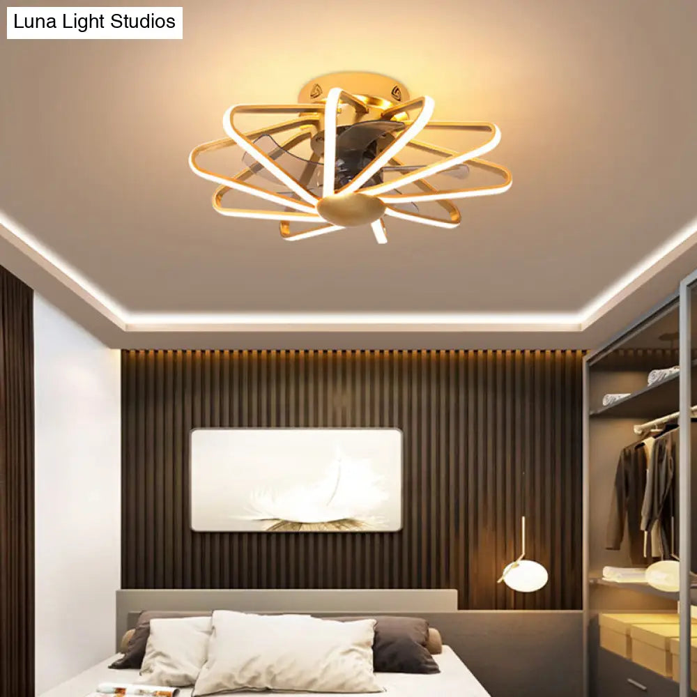 Modern Led Cage Pendant Fan Light - 23 Wide Semi-Flush Ceiling For Bedroom Gold