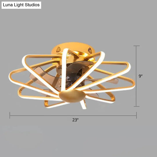 Modern Led Cage Pendant Fan Light - 23’ Wide Semi - Flush Ceiling For Bedroom
