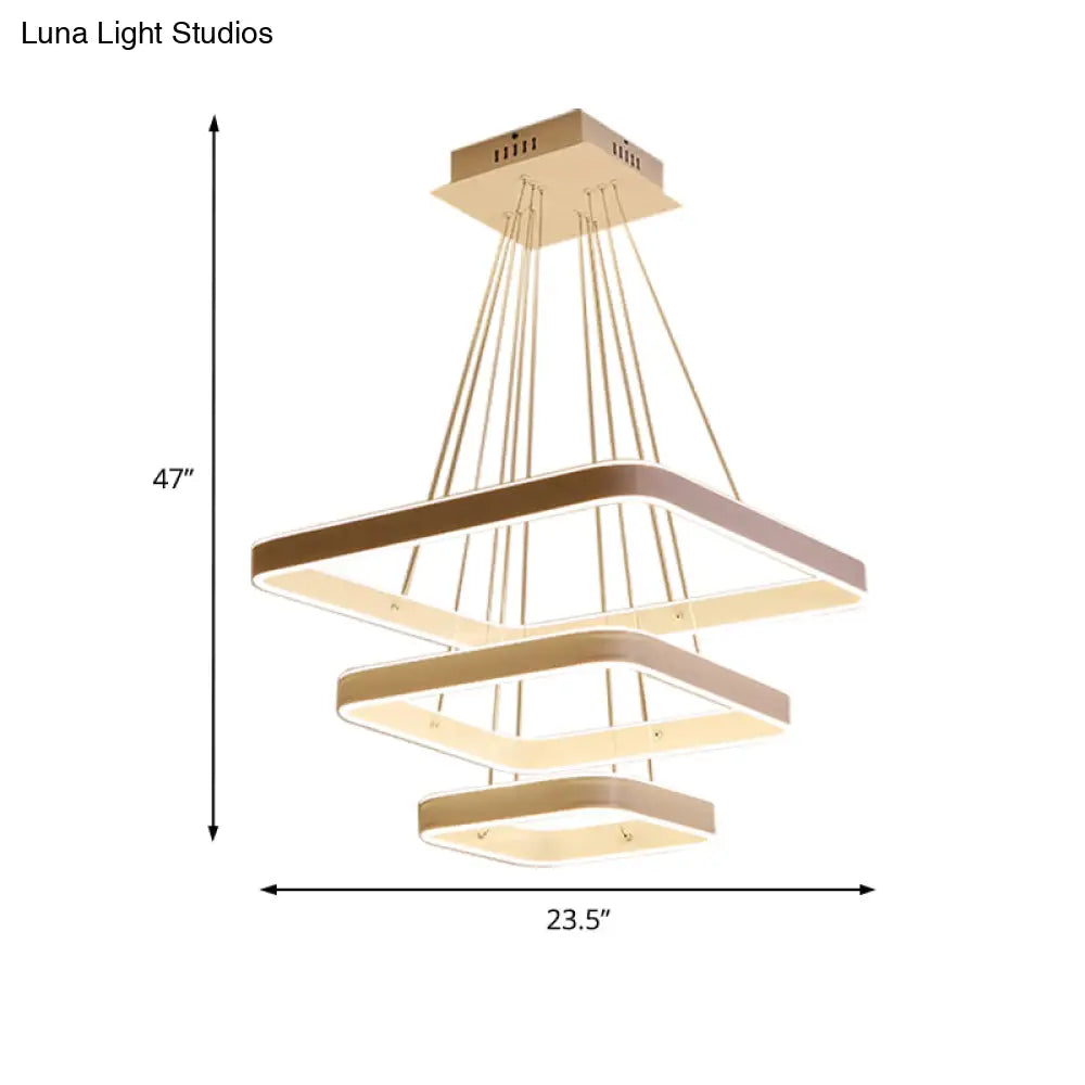 Modern Led Ceiling Chandelier: White 3-Tiered Square Hanging Light Fixture In Multi-Light Tones