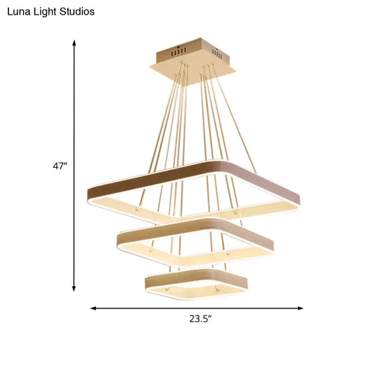 Modern Led Ceiling Chandelier: White 3-Tiered Square Hanging Light Fixture In Multi-Light Tones