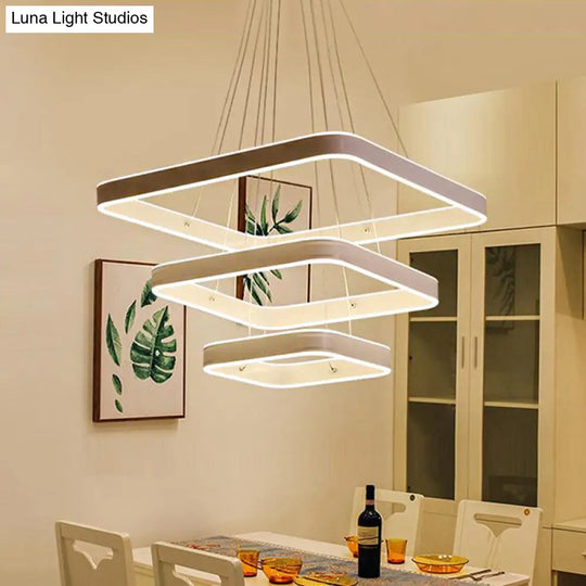 Modern Led Ceiling Chandelier - White Square Hanging Light Fixture Warm/White/Natural 3-Tier Design