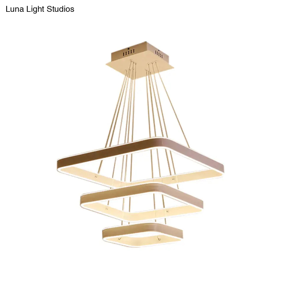 Modern Led Ceiling Chandelier: White 3-Tiered Square Hanging Light Fixture In Multi-Light Tones