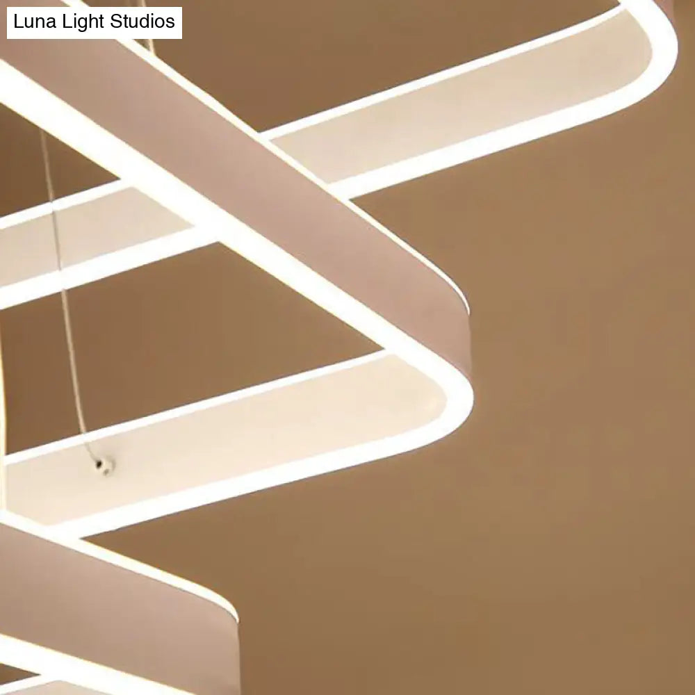 Modern Led Ceiling Chandelier: White 3-Tiered Square Hanging Light Fixture In Multi-Light Tones