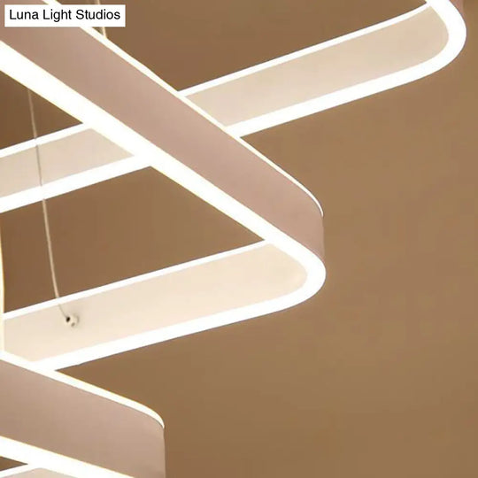 Modern Led Ceiling Chandelier: White 3-Tiered Square Hanging Light Fixture In Multi-Light Tones