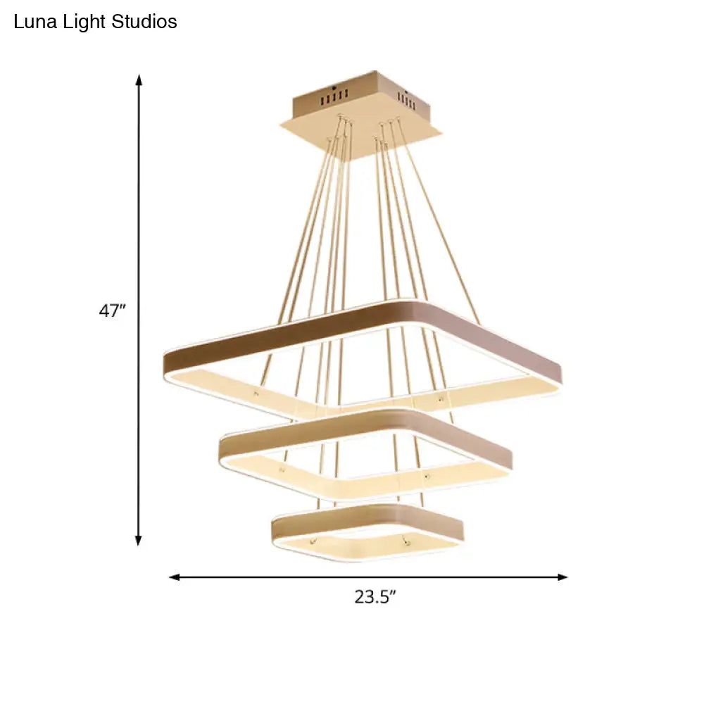 Modern Led Ceiling Chandelier - White Square Hanging Light Fixture Warm/White/Natural 3-Tier Design