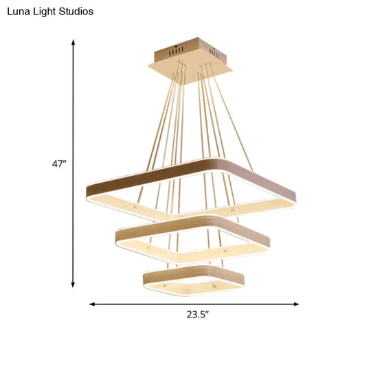 Modern Led Ceiling Chandelier - White Square Hanging Light Fixture Warm/White/Natural 3-Tier Design