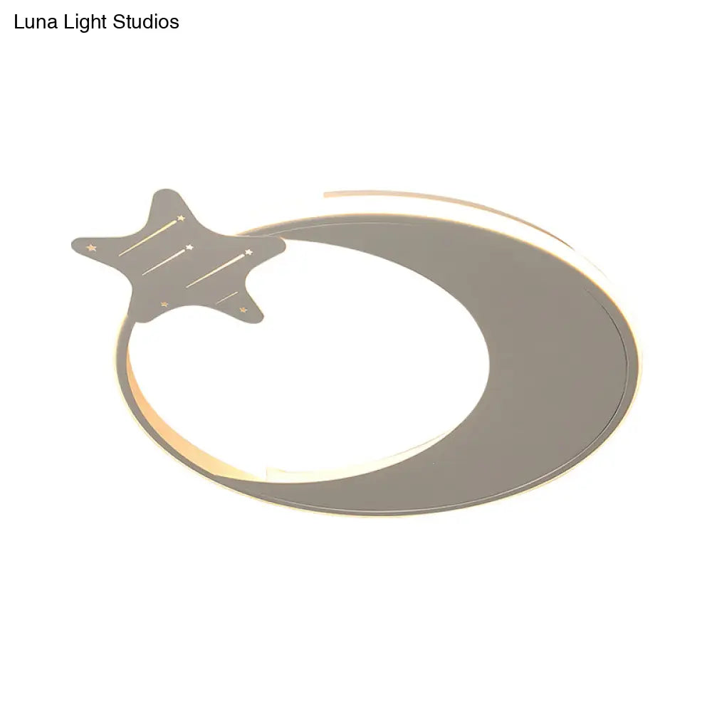 Modern Led Ceiling Flush Light - White Moon And Star Design In Warm/White