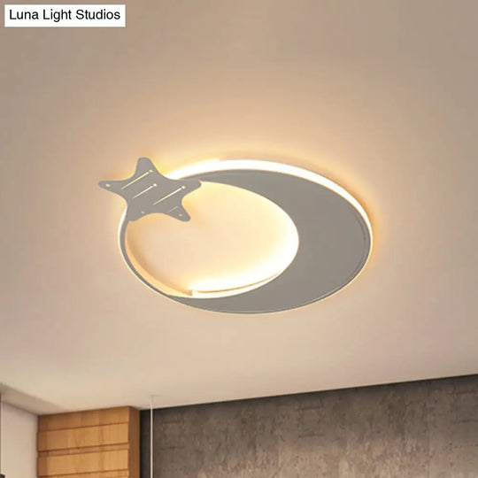 Modern Led Ceiling Flush Light - White Moon And Star Design In Warm/White / Warm