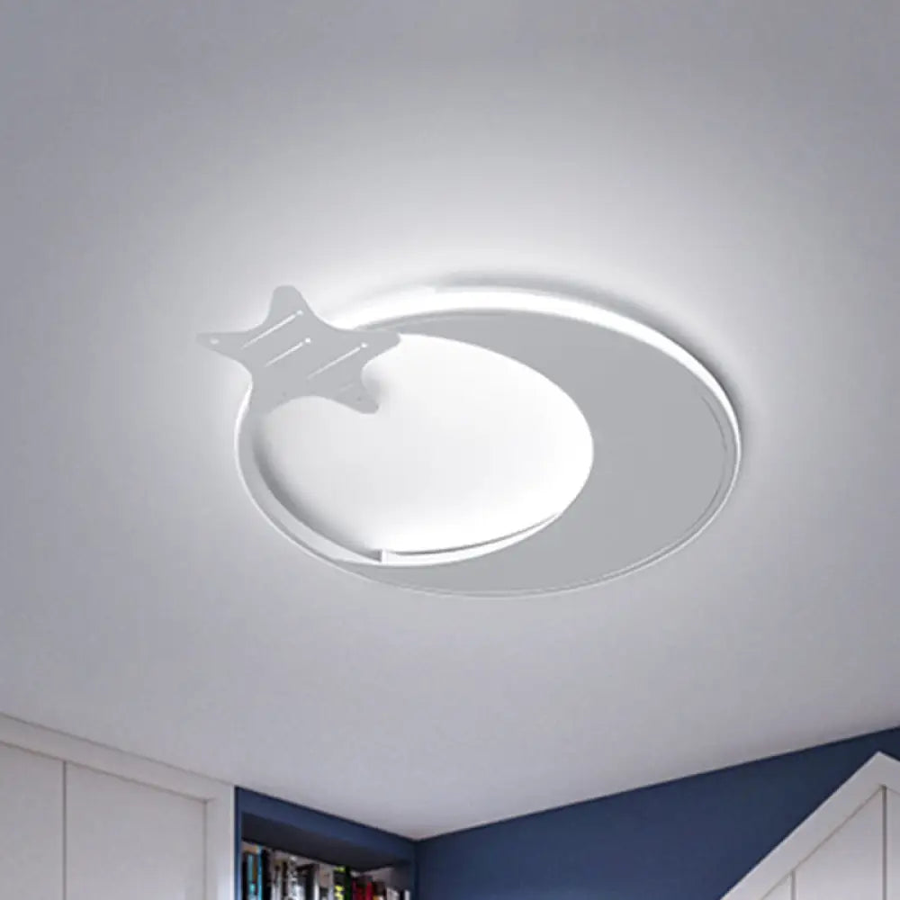 Modern Led Ceiling Flush Light - White Moon And Star Design In Warm/White /