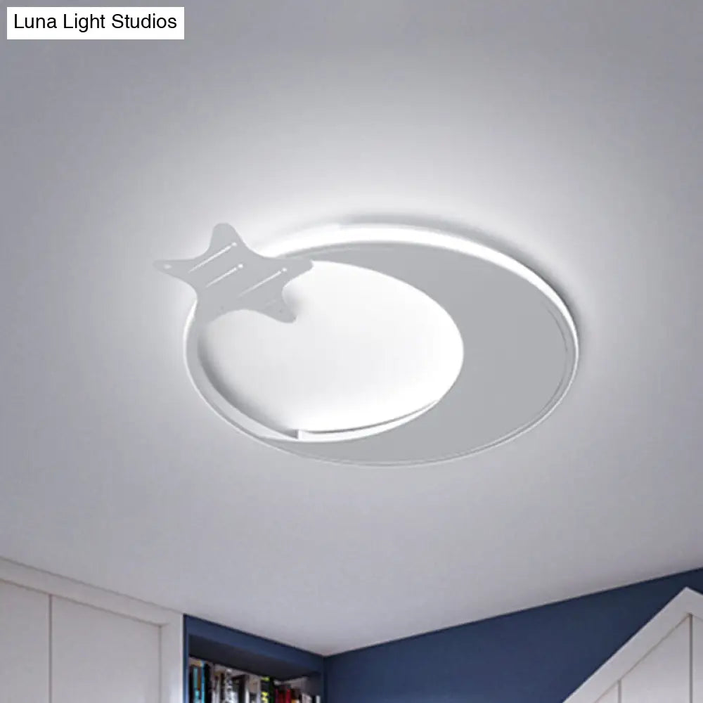 Modern Led Ceiling Flush Light - White Moon And Star Design In Warm/White /