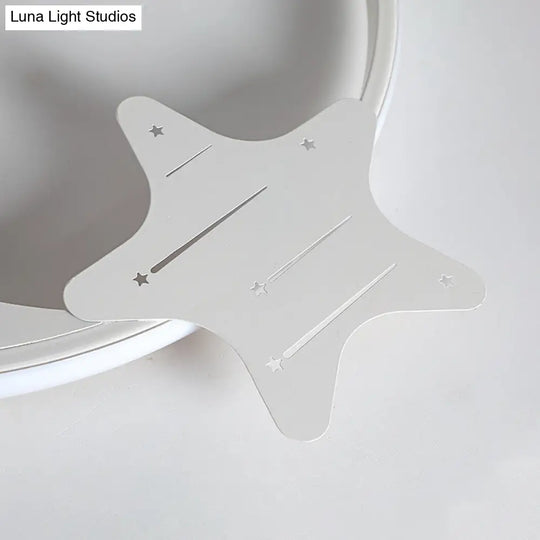 Modern Led Ceiling Flush Light - White Moon And Star Design In Warm/White