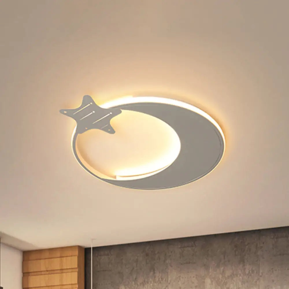 Modern Led Ceiling Flush Light - White Moon And Star Design In Warm/White / Warm