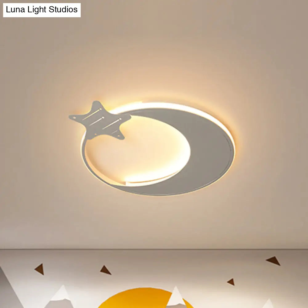 Modern Led Ceiling Flush Light - White Moon And Star Design In Warm/White