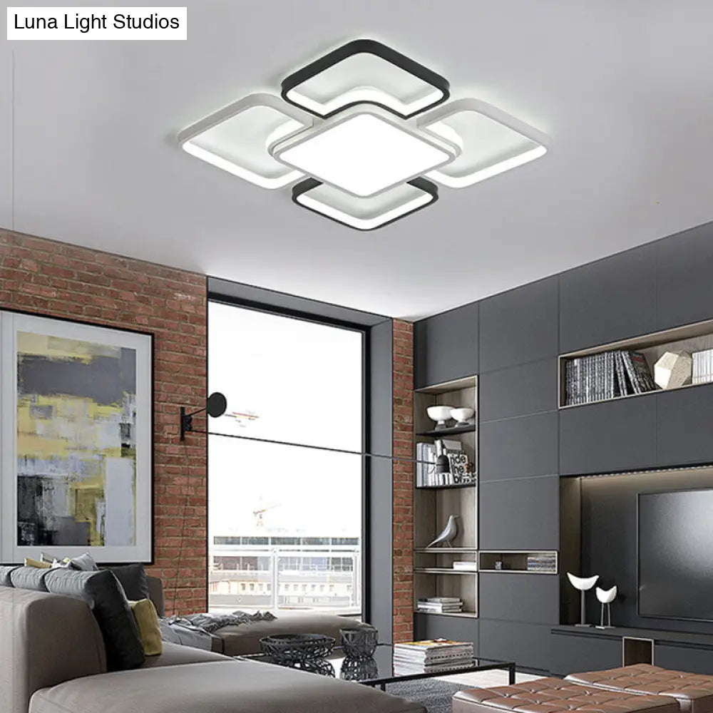 Modern Led Ceiling Flush Mount Light - 16/19.5/35.5’ Black & White Square/Rectangle Lamp Acrylic
