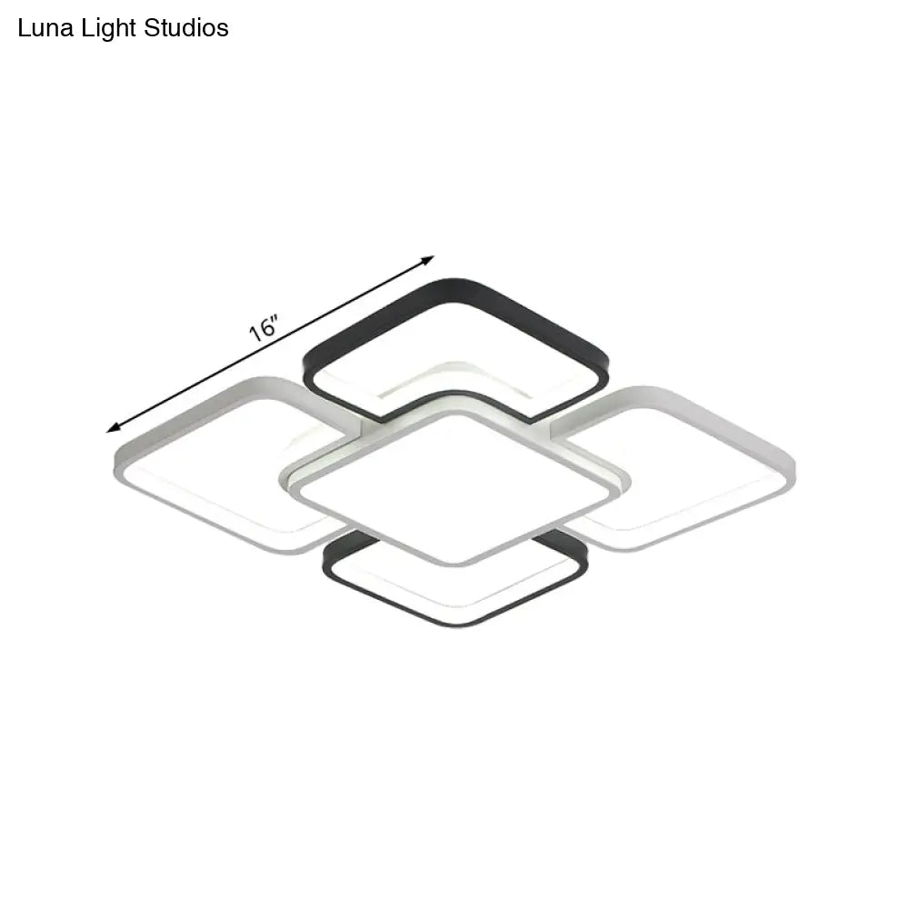 Modern Led Ceiling Flush Mount Light - 16/19.5/35.5’ Black & White Square/Rectangle Lamp Acrylic